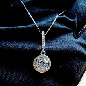New Moissanite 10H10A Pendant Necklace 1CT,18K White Gold Plated Sterling Silver